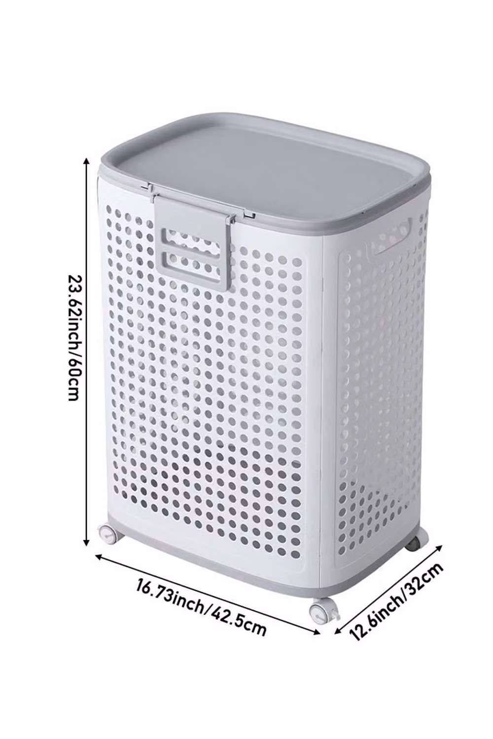Garden Sanctuary Plastic Laundry Basket with Lid, Handles and Wheels, White, W/D/H: 60.0 x 42.5 x 0 cm – 4