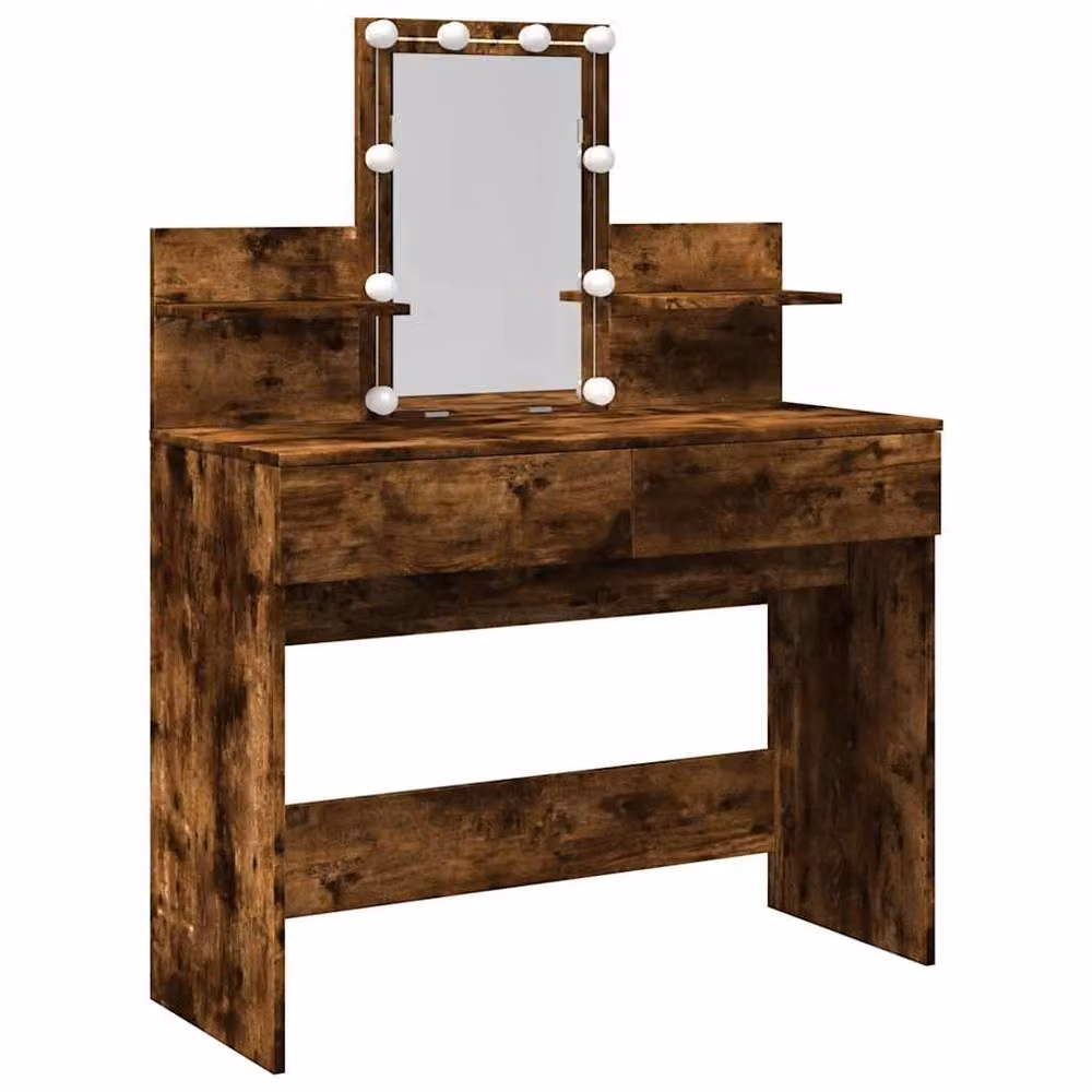 Berkfield Home Beautiful Hollywood LED Dressing Table in Smoked Oak Brown, W/D/H: 100 x 40 x 130 cm – 3