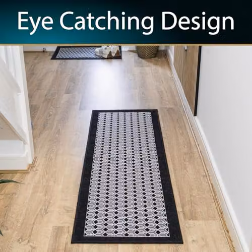 JVL Allure Machine Washable Non-Slip Entrance Runner Doormat, Black/Grey, W: 50 cm, L: 150 cm – 4