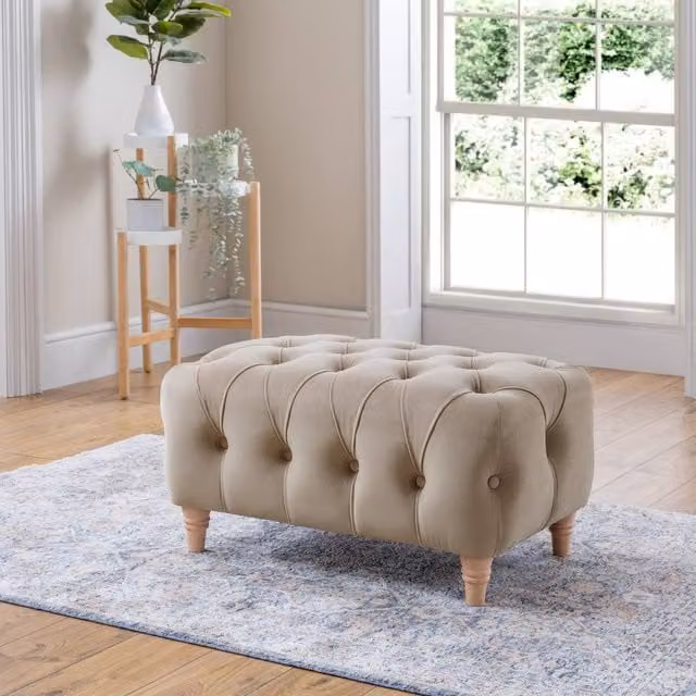 The Great Sofa Company Kensington Velvet Chesterfield Footstool in Beige – 1