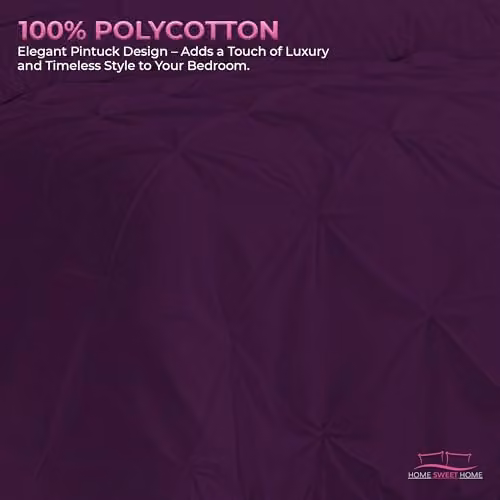 Home Sweet Home UK Pintuck Polycotton Duvet Cover and Pillowcase Set in Purple, Single Size, W/D/H: 135 x 200 cm with Pillowcase 48 x 74 cm – 4