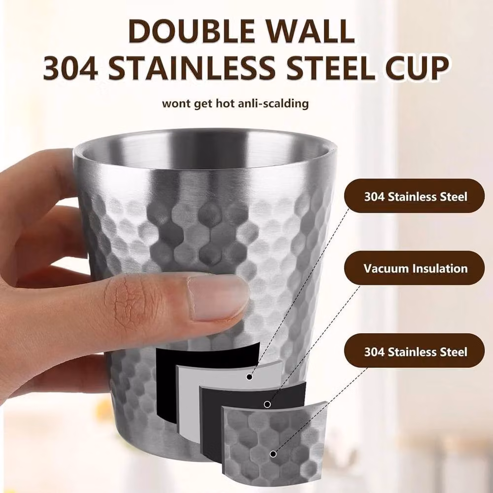 EONLION Set of 5 Double Walled Stackable Stainless Steel Coffee Cups, Silver, 300 ml each – 3