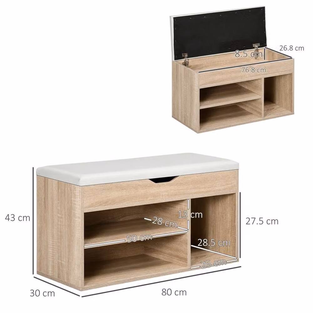 HOMCOM Modern Shoe Rack and Sit-On Storage Bench in Brown, Beige and Multicolour – 2