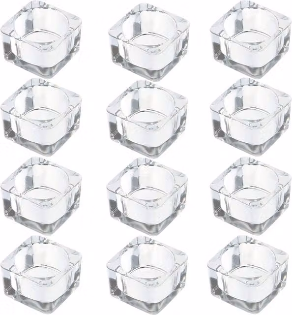 Maison & White Set of 12 Square Glass Tea Light Candle Holders, Transparent