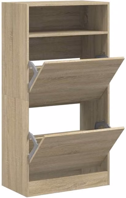 Berkfield Home Sonoma Oak Shoe Cabinet in Light Tan, W/D/H: 60 x 34 x 116 cm