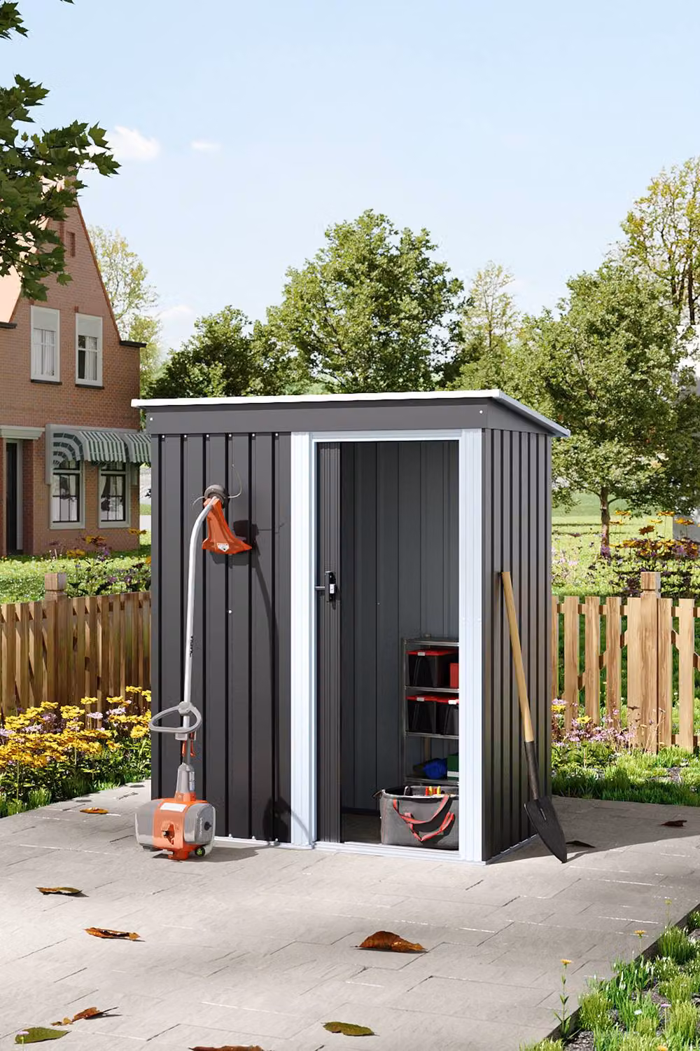 Living and Home Black Metal Outdoor Storage Shed with Lockable Sliding Door, W: 91.44 cm, D: 152.4 cm, H: 182.88 cm – 2