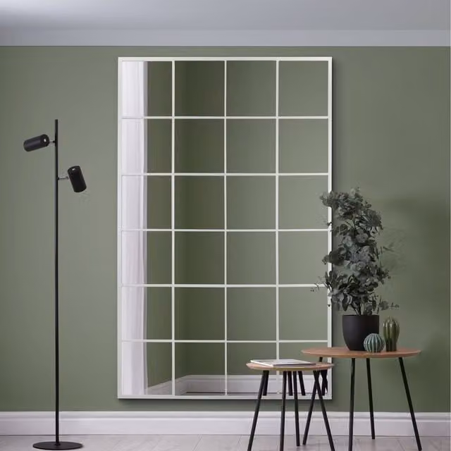 MirrorOutlet Fenestra Modern Rectangular Wall Mirror in White, Width: 110 cm