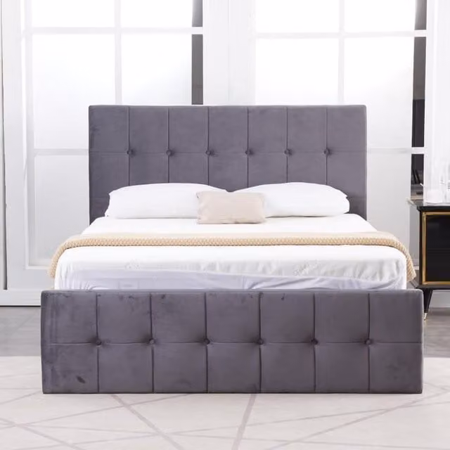 Kosy Koala Milano Grey Velvet Upholstered Double Storage Bed with Lift Up Base, 135 x 190 cm