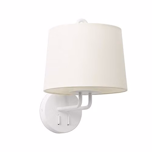 Faro Barcelona Montreal White Wall Light with Fabric Shade and E27 Socket