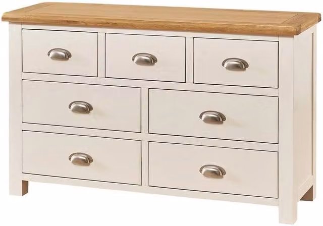FORGEVIO Wide 3 over 4 Chest of Drawers in Cotswold Cream Oak Wood