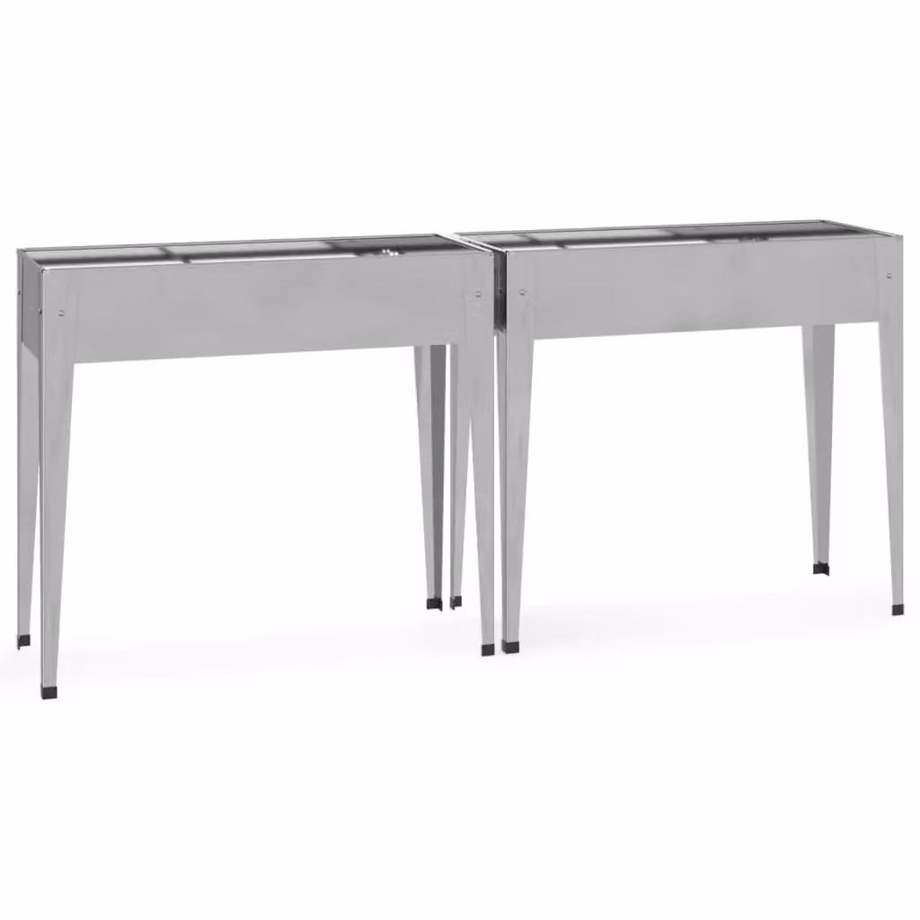 Berkfield Home Garden Planters, 2 Piece Set of Galvanised Steel Planters in Silver – 2