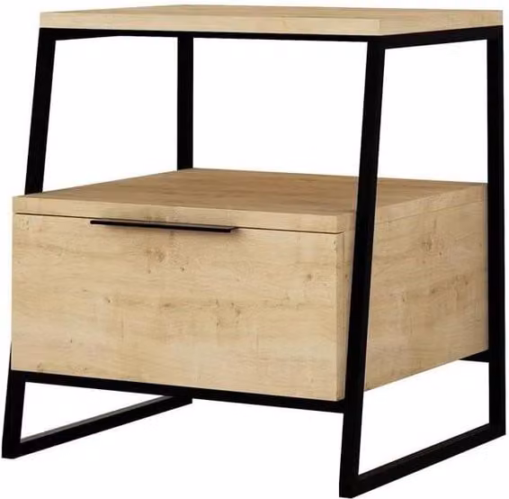 KORVIXA Modern 1 Drawer Bedside Table in Light Oak with Metal Frame – 1