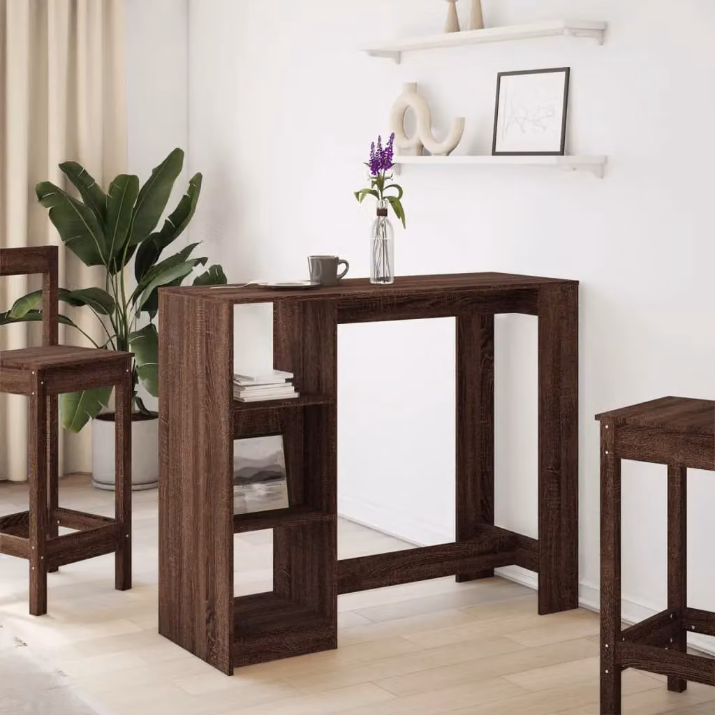 Berkfield Home Bar Table with Shelf in Brown Oak, W/D/H: 124 x 46 x 103.5 cm – 3
