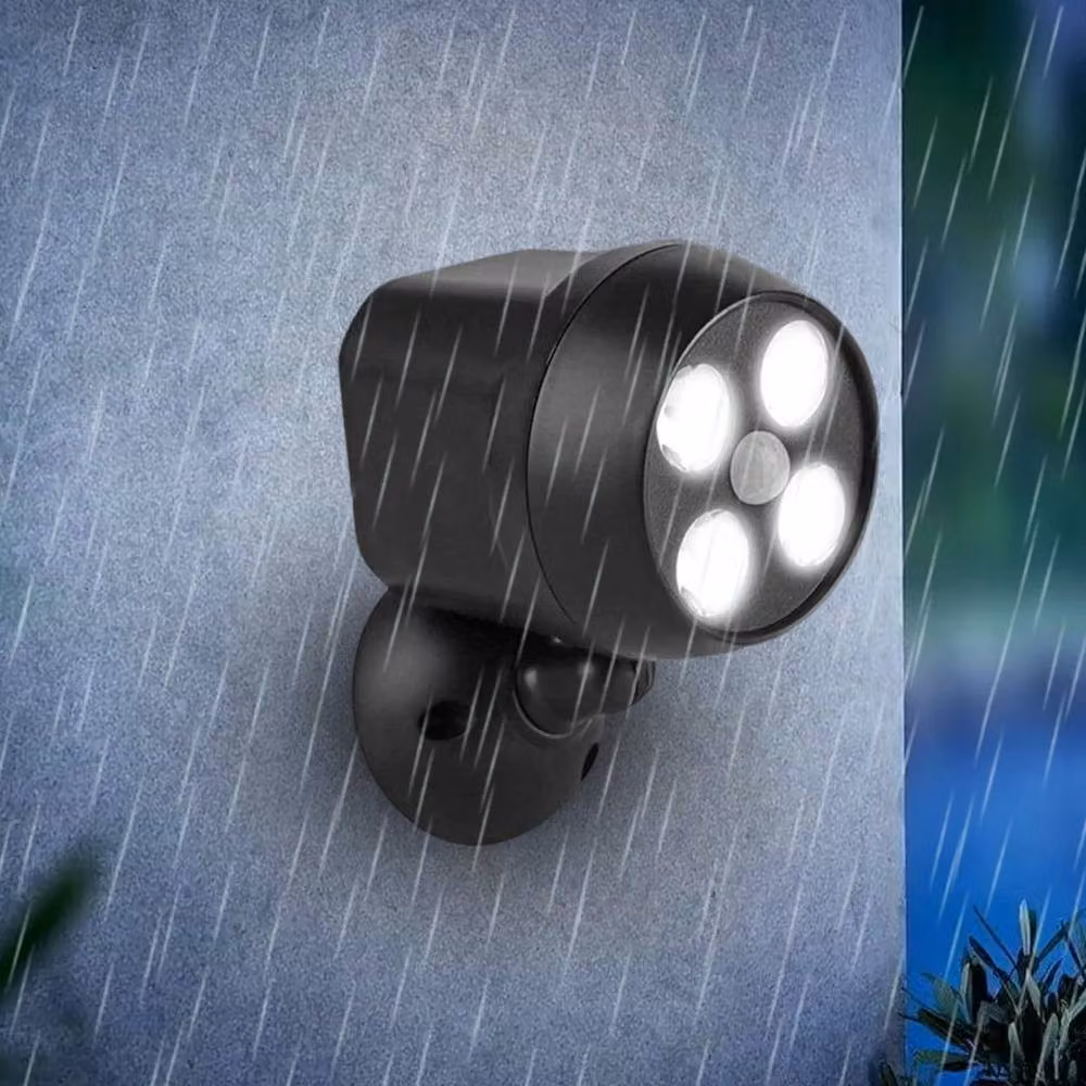 EONLION 4 LED Battery Powered Motion Sensor Security Floodlight in Black – 4