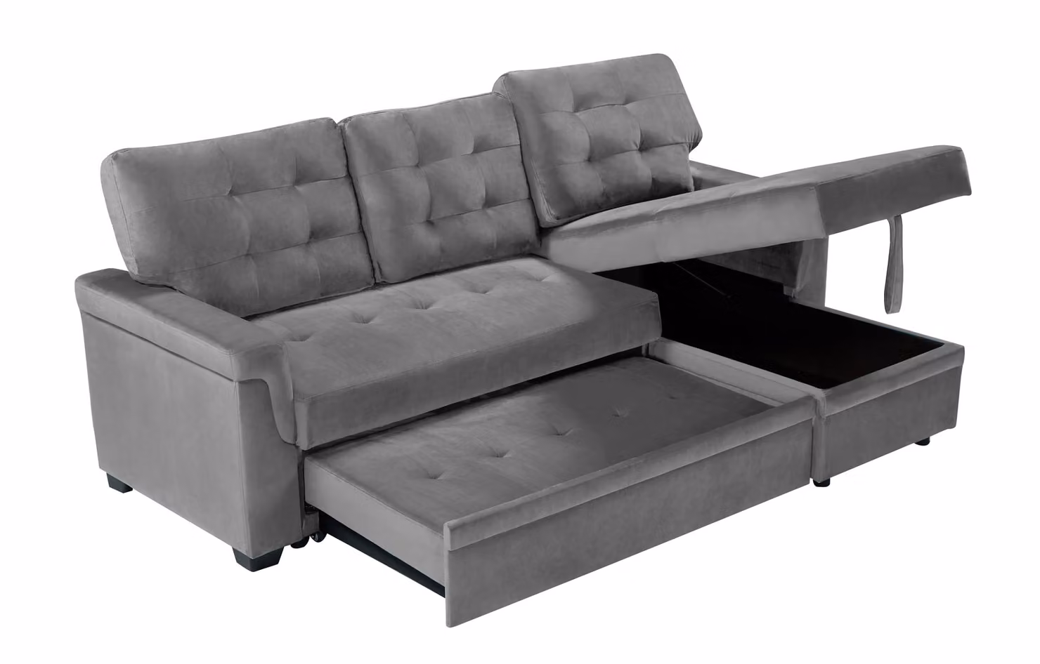FURNITURE ONE L-shaped Corner Sofa Bed with Reversible Storage in Grey Velvet Fabric – 2