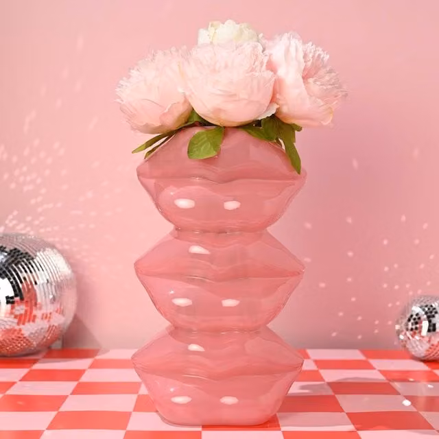 The Feel Good Club Glass Lip Stack Vase in Pink