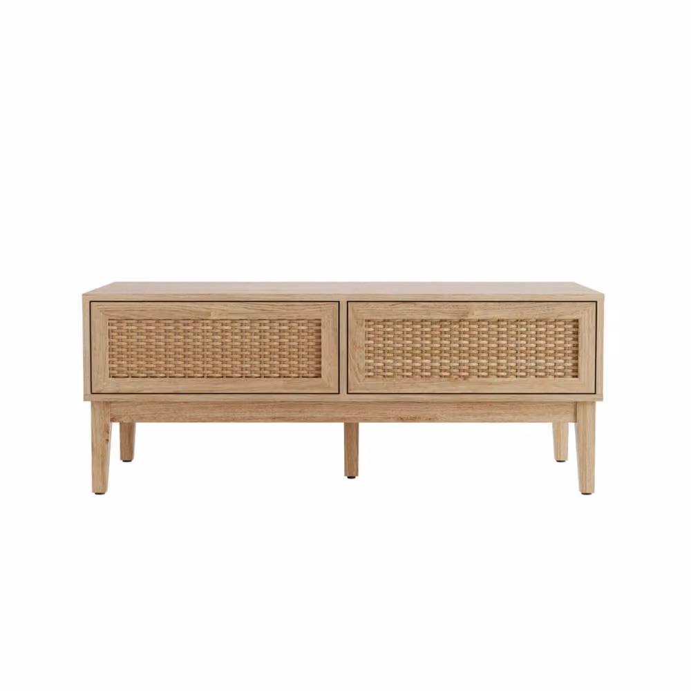 Wyld Haus Waterford Oak and Rattan Coffee Table with 2 Drawers in Sand, Gold and Brown, W/D/H: 120 x 60 x 43.2 cm – 2