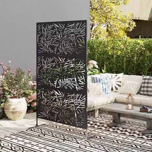 Outsunny Freestanding Metal Decorative Garden Privacy Screen, Black, H: 198 cm, W: 122 cm, D: 45 cm – 6