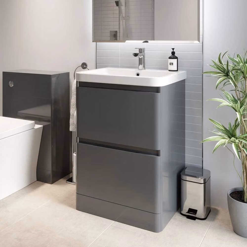 FORGEVIO Grey Gloss Freestanding Bathroom Vanity Unit with Ceramic Basin – 2