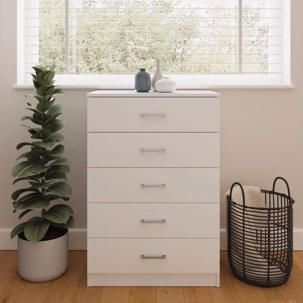 FORGEVIO Modern 5 Drawer Chest in White – 2