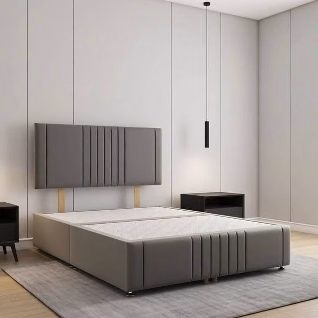 Regional Furnishings Small Double Upholstered Plush Velvet Divan Bed with 24 inch Headboard in Grey, W/D/H: 120 x 200 cm