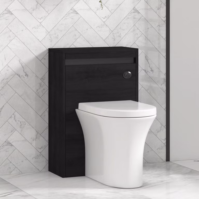 Orion Hale Black BTW Wall Mounted WC Unit with Breeze Rimless Ceramic Toilet Pan, Soft Close Seat and Cistern, Black and White