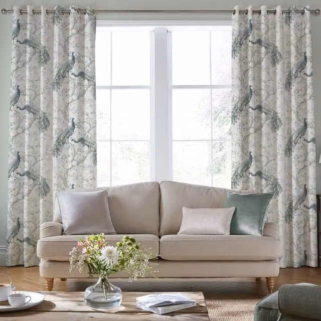 Laura Ashley Belvedere Made To Measure Blackout Eyelet Curtains in Blue