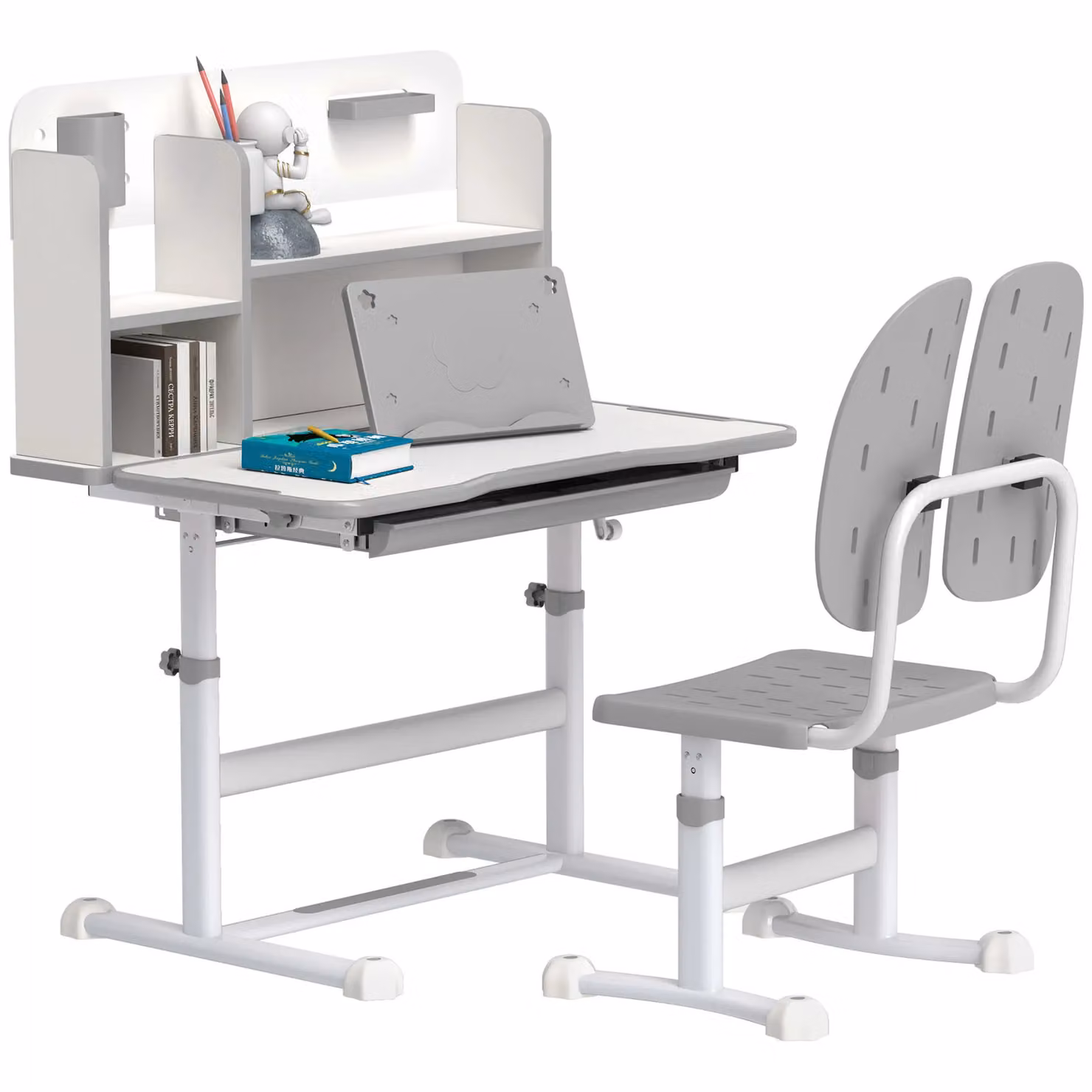 AIYAPLAY Height Adjustable Kids Desk and Chair Set with Tilting Top, Grey – 2