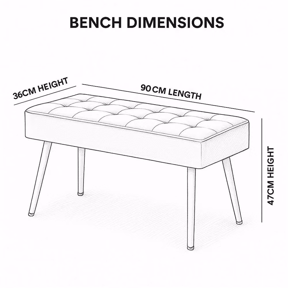 KOSY KOALA Grey Velvet Padded Dining Bench with Metal Legs – 3