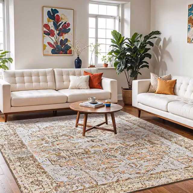 Livabliss Lilian Washable Vintage Boho Living and Dining Room Rug in Brown and Beige, W: 200 cm, D: 275 cm