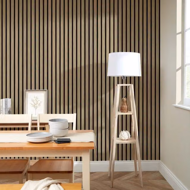 I Love Wallpaper Abstract Modern Striped Wood Slat Wallpaper in Light Oak, Beige and Brown Matt Finish