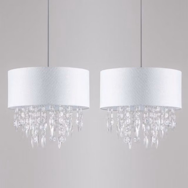 First Choice Lighting Fiji Set of 2 White and Silver Fleck Jewelled Easy Fit Pendant Shades, Diameter: 40 cm