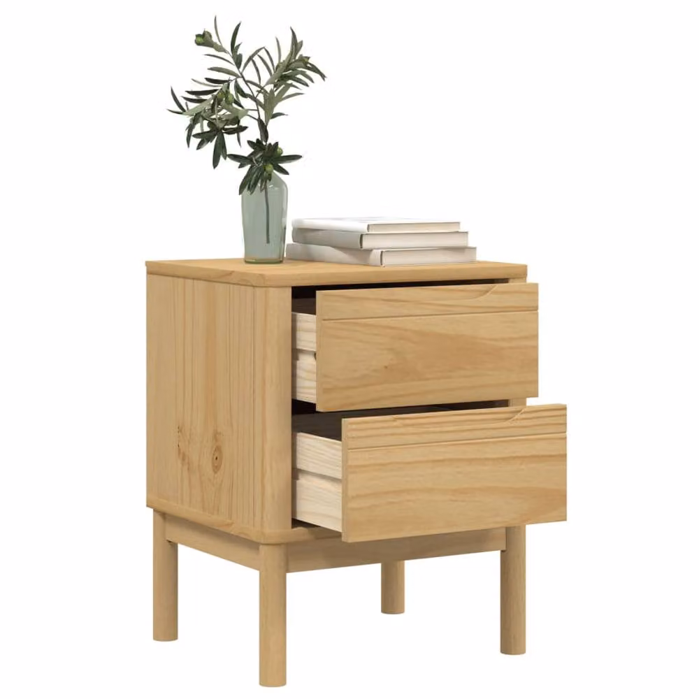 Berkfield Home Floro Bedside Cabinet in Wax Brown Solid Pine Wood, W: 45 cm, D: 39 cm, H: 57 cm – 3