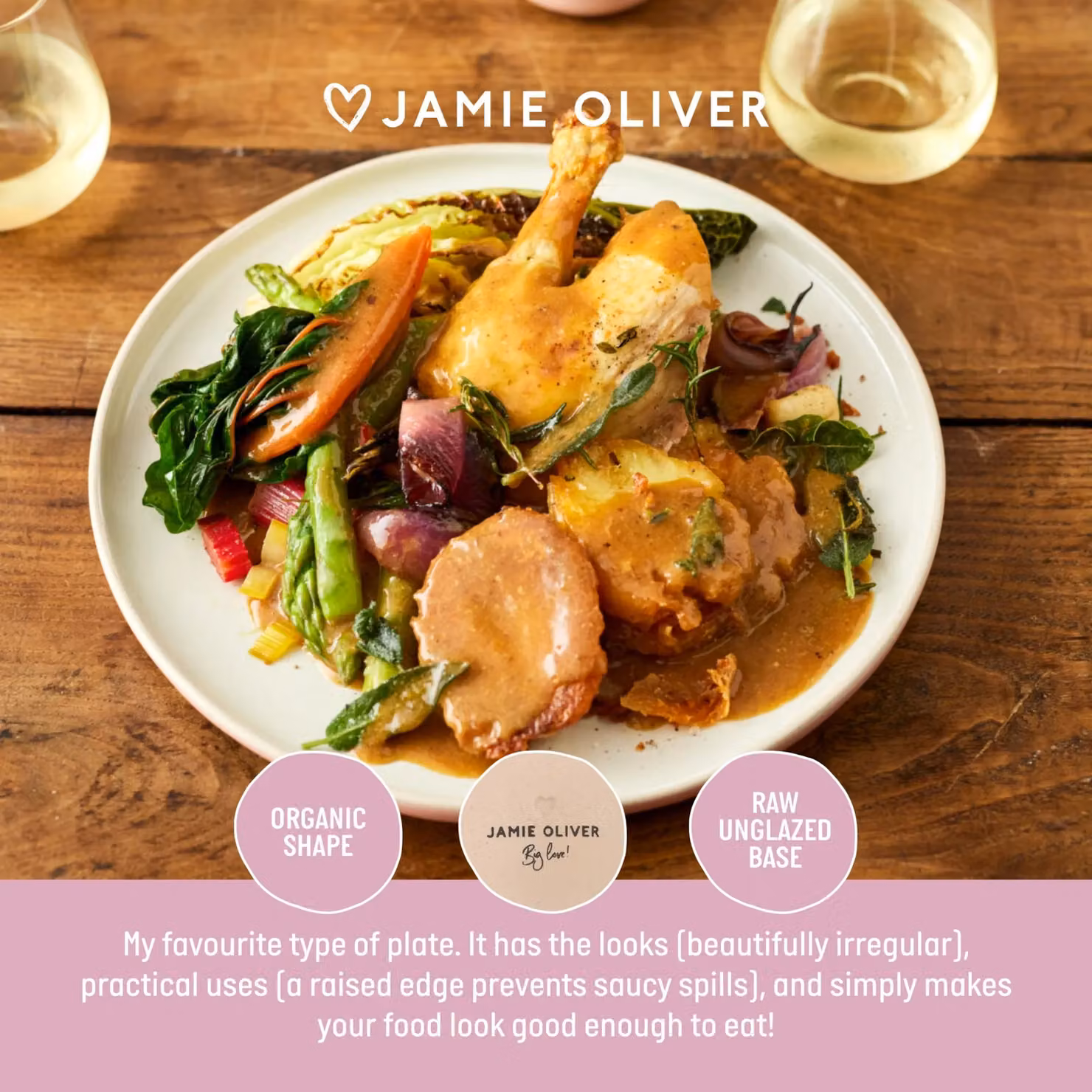 Jamie Oliver Big Love Stoneware Plates, Pink, Set of 4, Diameter: 27 cm – 4