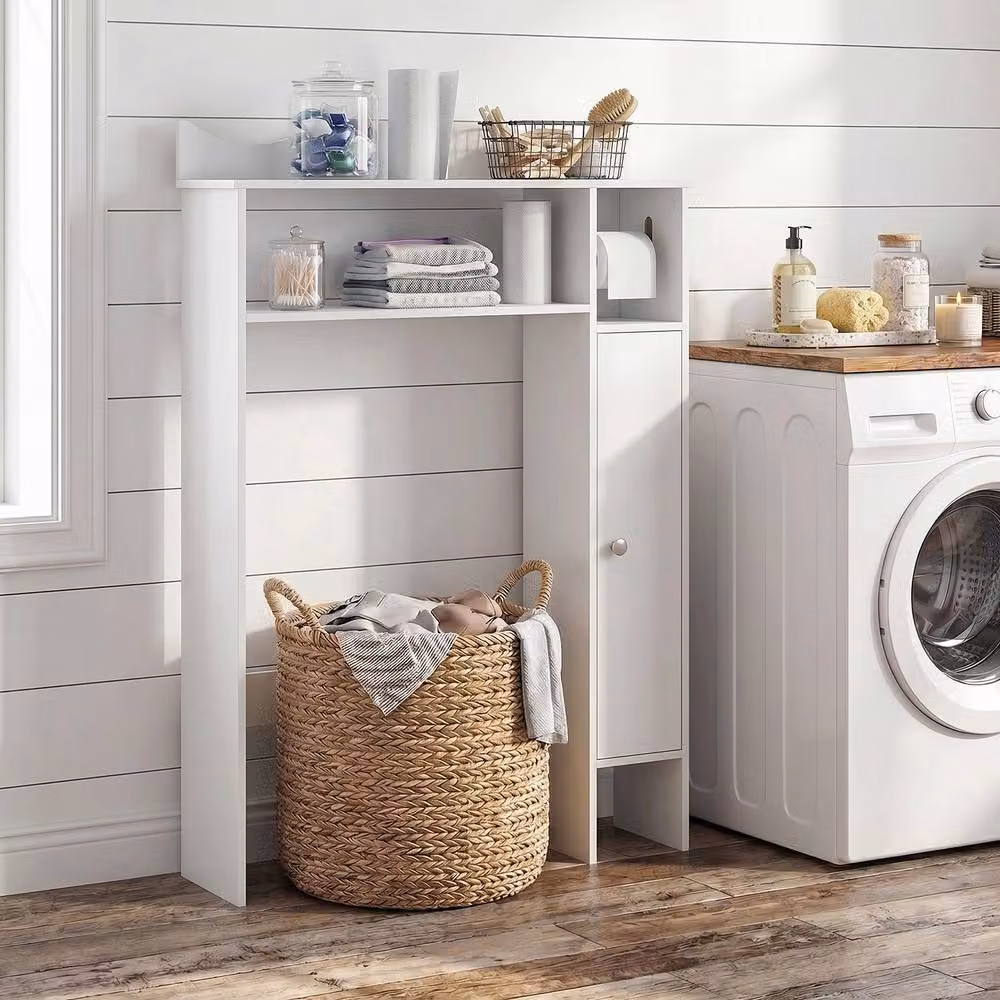 Costway Over The Toilet Storage Cabinet with Toilet Paper Holder in White – 2