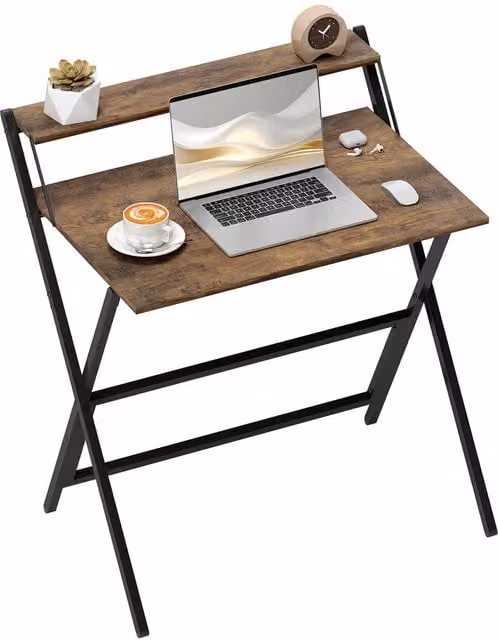 Rolipo Brown Folding Computer Desk with Monitor Shelf – 1