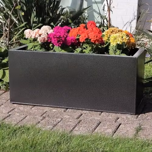Tulipy Galvanised Steel Trough Planter, Silver and Black, L75 x W32 x H32 cm – 7