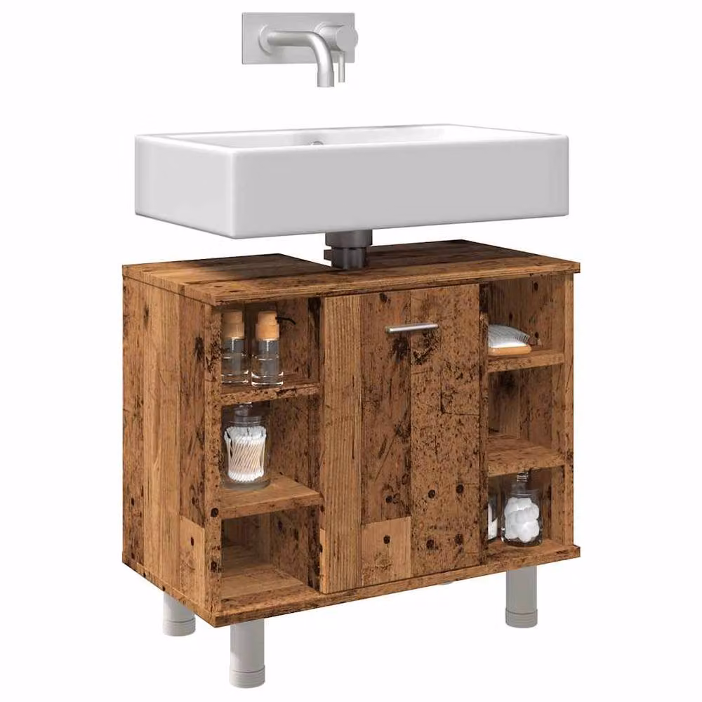 Berkfield Home Stylish Brown Rustic Bathroom Cabinet with Hinged Doors and Internal Shelves W/D/H: 60 x 32 x 53.5 cm – 2
