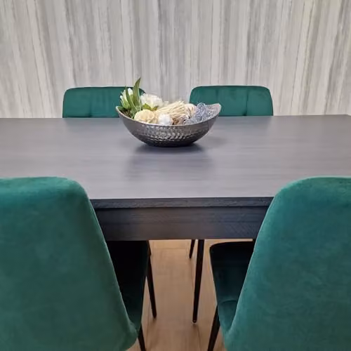 KOSY KOALA Modern 4 Seater Dining Set with Dark Grey Rectangular Table and 4 Green Velvet Padded Chairs, W/D/H: 117 x 77 x 75 cm – 3