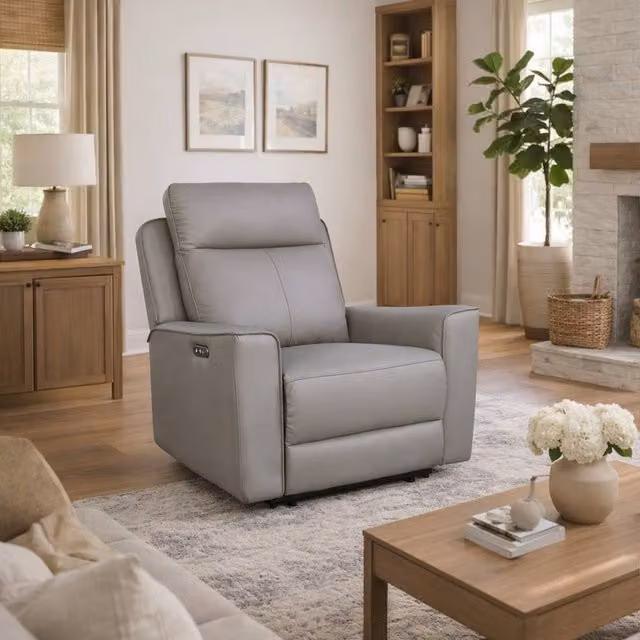 Aspire Rivington Real Leather Power Recliner Armchair with USB Charging in Grey – 1
