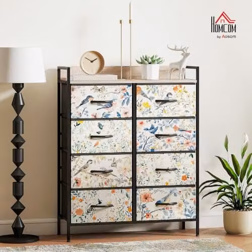 HOMCOM White Fabric and Metal 8-Drawer Bedroom Chest of Drawers – 2