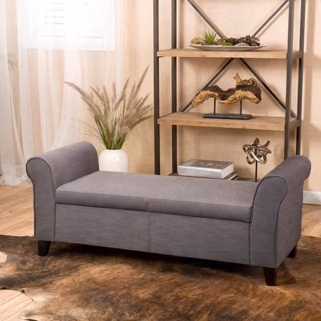 FWStyle Modern Grey Upholstered Ottoman Window Bench Seat with Storage