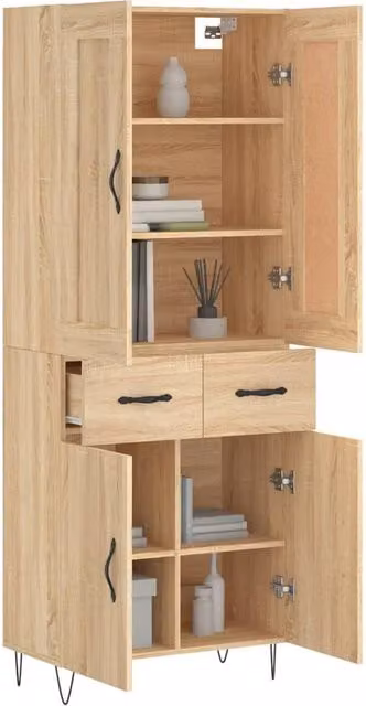 Berkfield Home Sonoma Oak Highboard in Light Brown, W/D/H: 69.5 x 34 x 180 cm – 1