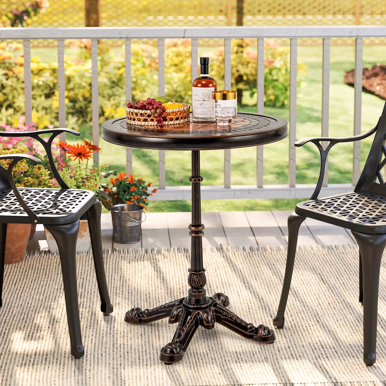 Gymax Round Cast Aluminium Patio Dining Table, Bronze, Diameter: 60 cm – 7