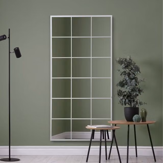 MirrorOutlet Fenestra Modern Rectangular Wall Mirror, White, W: 85 cm, H: 85 cm
