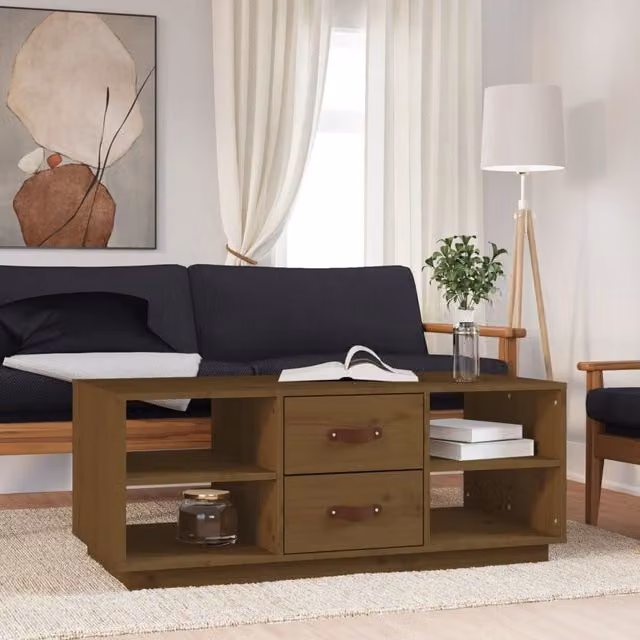 Berkfield Home Rustic Solid Wood Pine Coffee Table, Honey Brown, W: 100 cm, D: 50 cm, H: 41 cm
