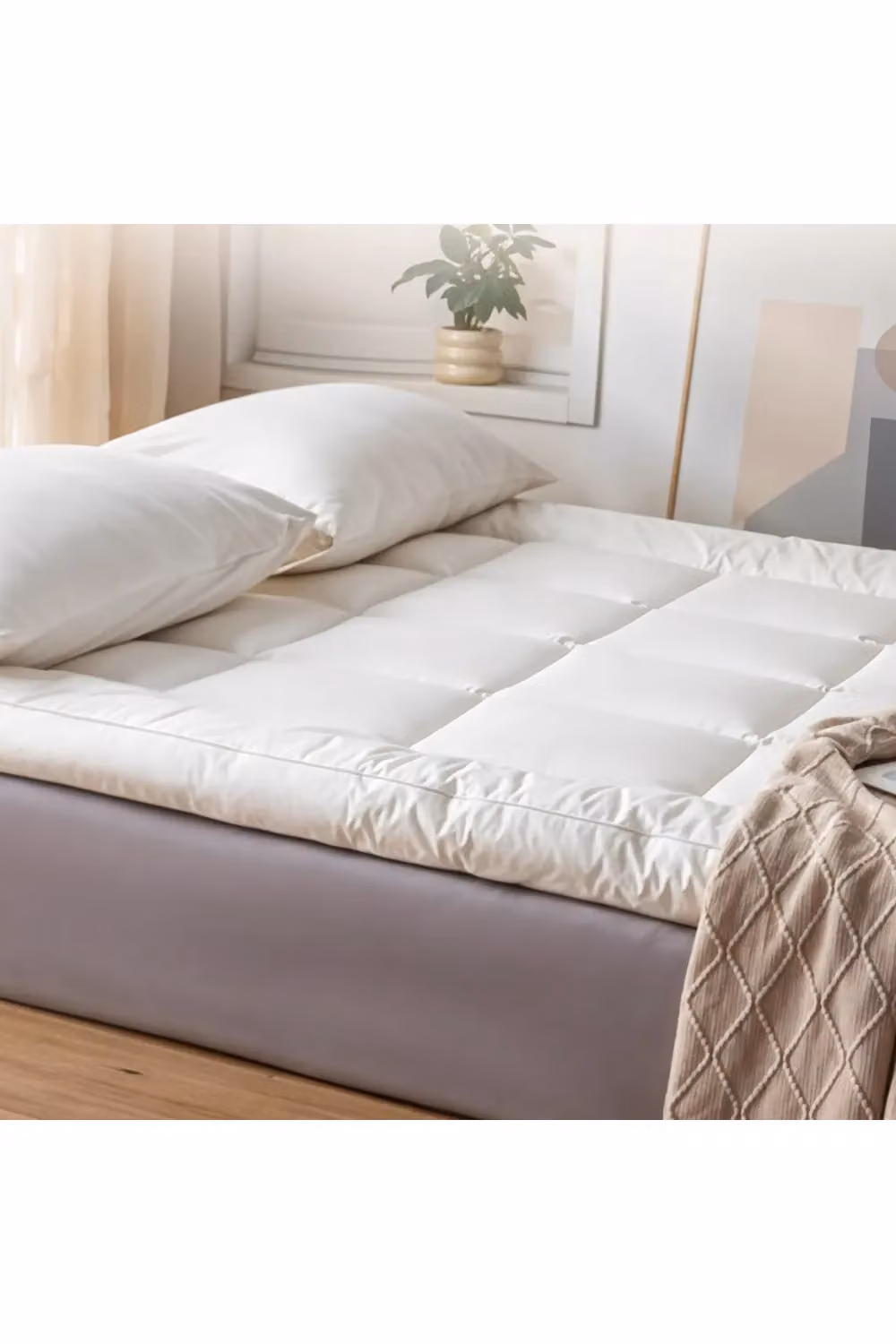 Living and Home Super King White Quilted Mattress Topper, Depth: 10 cm, W/D/H: 200 x 200 cm – 3