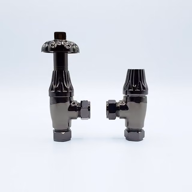 Lux Heat Traditional Ornate Thermostatic Valve Set in Black Nickel