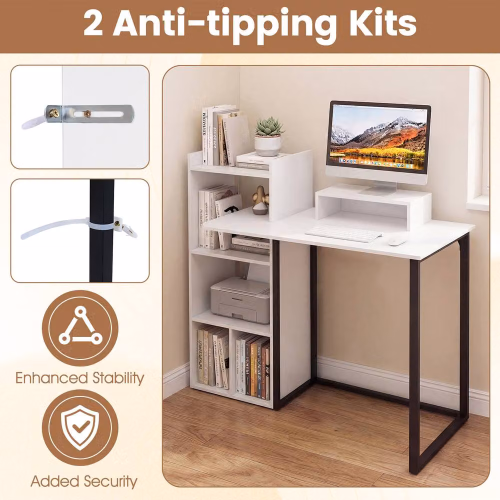 Costway Computer Desk with Monitor Stand and Charging Station in White – 4