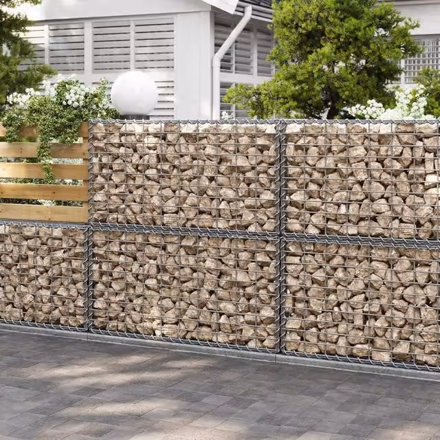 The Bazaarist Galvanised Steel Wire Mesh Gabion Stone Basket, Silver
